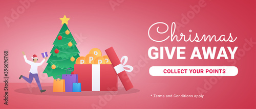 Christmas giveaway banner with gift illustration and tiny people