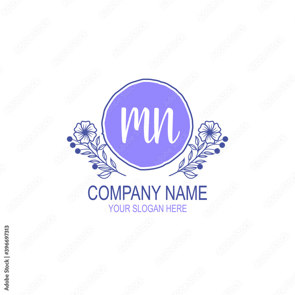 Initial MN Handwriting, Wedding Monogram Logo Design, Modern Minimalistic and Floral templates for Invitation cards