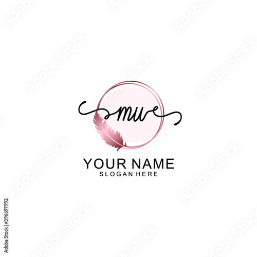 Initial MU Handwriting, Wedding Monogram Logo Design, Modern Minimalistic and Floral templates for Invitation cards