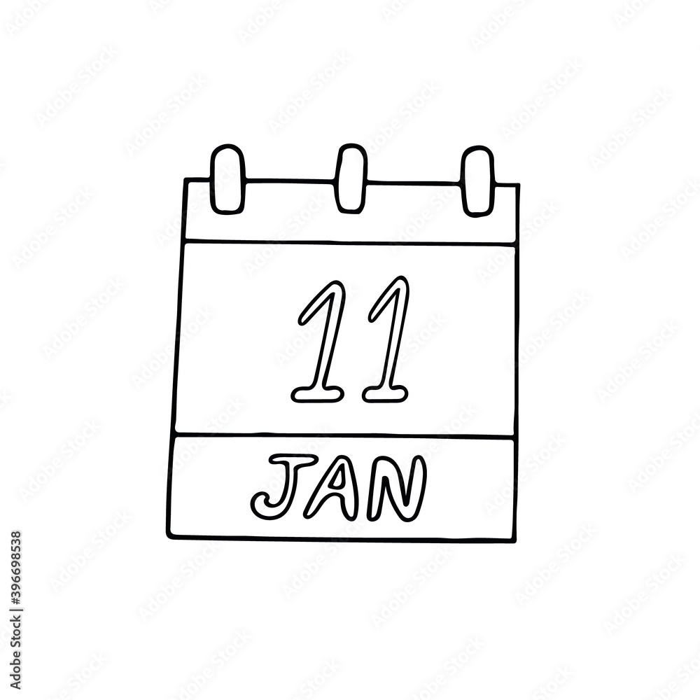 calendar hand drawn in doodle style. January 11. International Thank You Day, date. icon, sticker, element, design. planning, business holiday calendar hand drawn in doodle style. January 11. International Thank You Day, date. icon, sticker, element, design. planning, business holiday