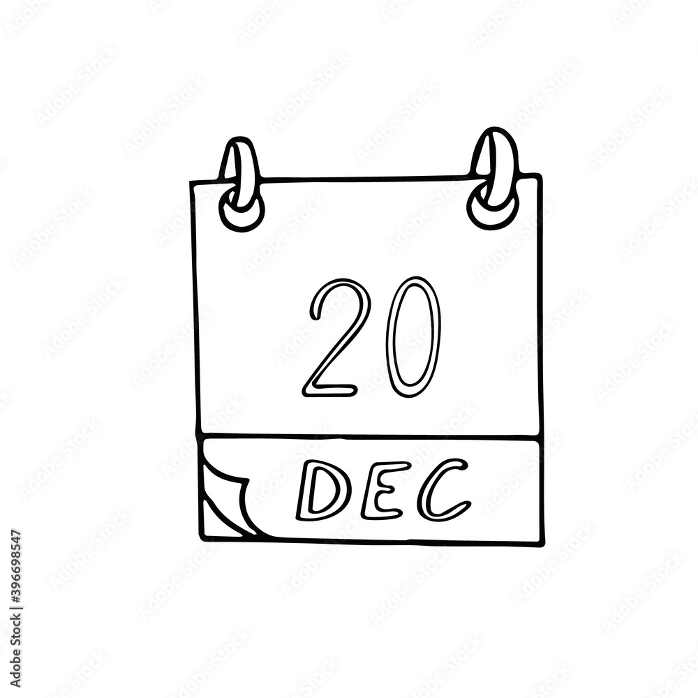 calendar hand drawn in doodle style. December 20. International Human Solidarity Day, date. icon, sticker element for design, planning, business holiday calendar hand drawn in doodle style. December 20. International Human Solidarity Day, date. icon, sticker element for design, planning, business holiday