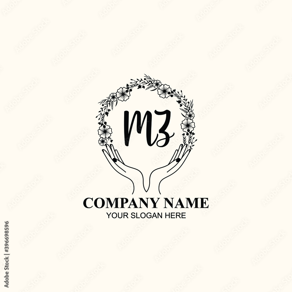 Initial MZ Handwriting, Wedding Monogram Logo Design, Modern Minimalistic and Floral templates for Invitation cards