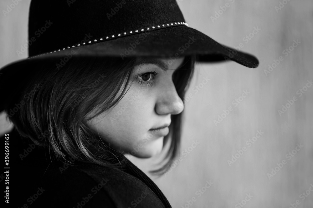 Portrait of brunette woman in hat Portrait of brunette woman in hat