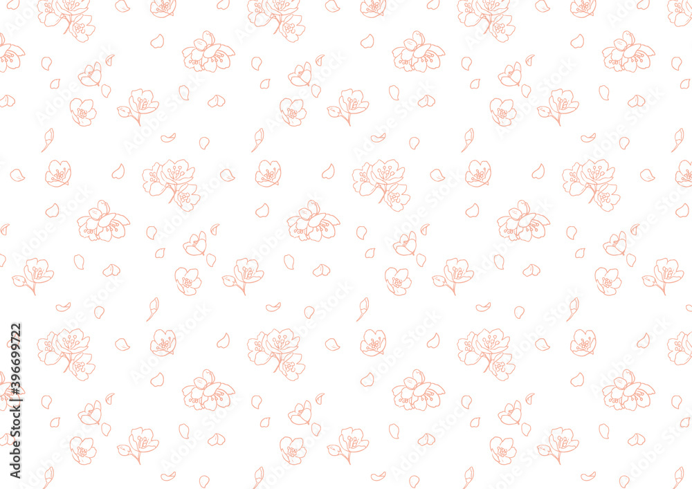 シンプルな手描きの桜のパターン背景　春の装飾イラスト
