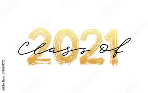 Class of 2021. Modern calligraphy. Vector illustration. Hand drawn brush lettering Graduation logo. Template for graduation design, party, high school or college graduate, yearbook.