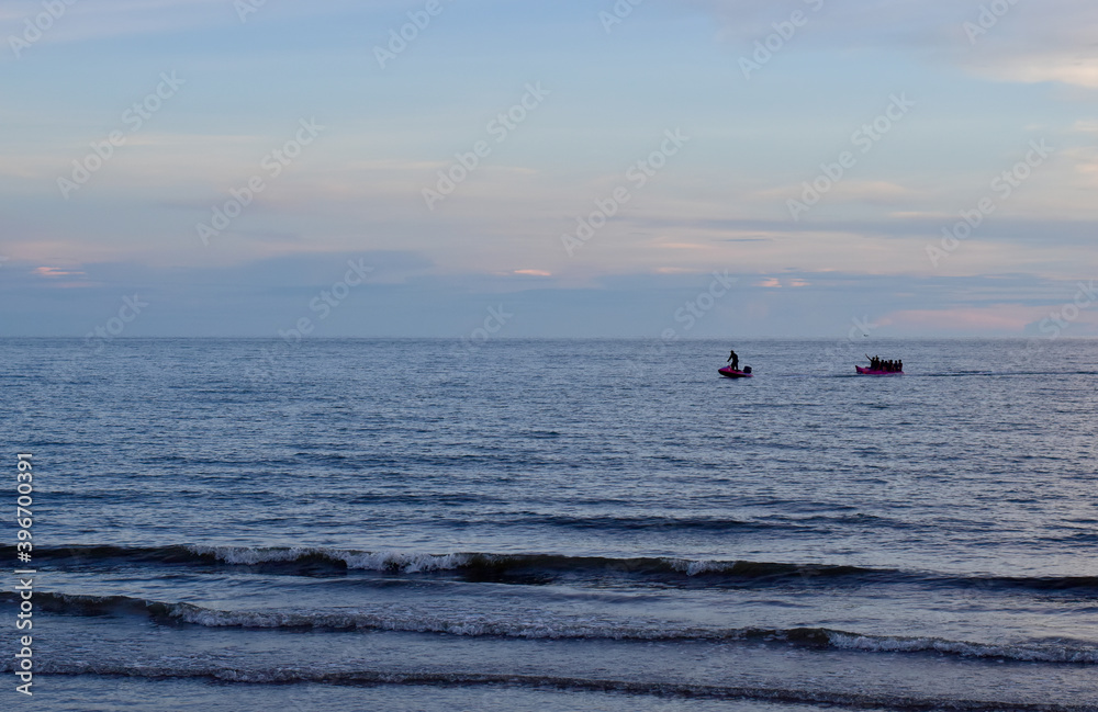 Fototapeta premium Beautiful Colorful Ocean Beach and blue sky as the background in Thailand.