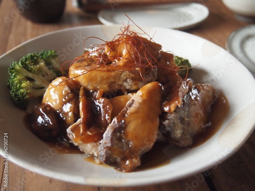 Yellowtail dressed with Starchy Sauce, Japanese Food photo