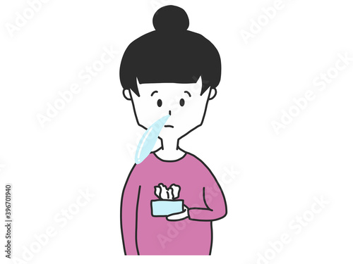 モノクロ鼻水を出す女の子