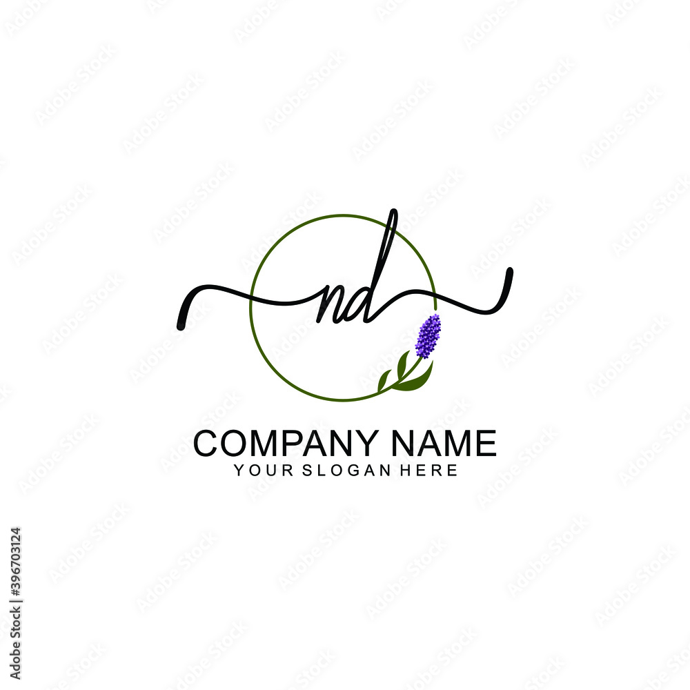 Initial ND Handwriting, Wedding Monogram Logo Design, Modern Minimalistic and Floral templates for Invitation cards