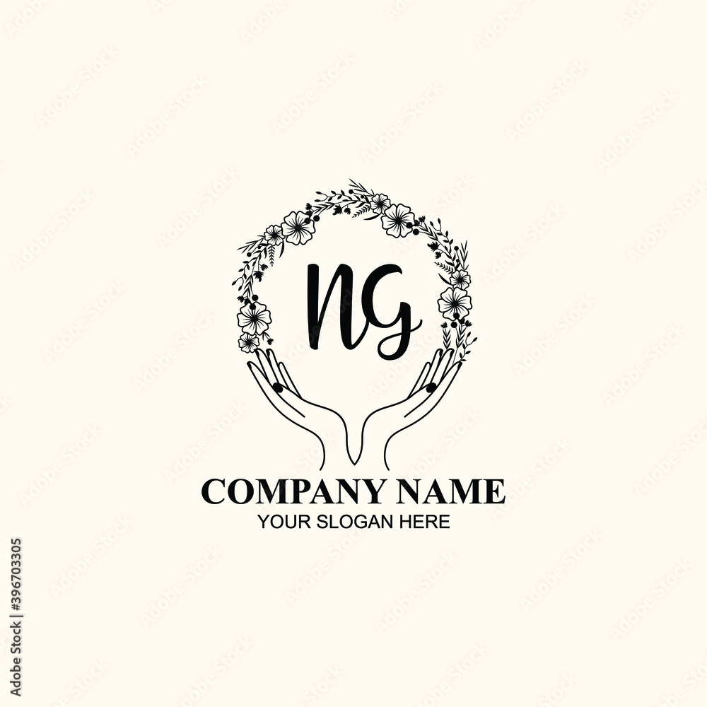 Initial NG Handwriting, Wedding Monogram Logo Design, Modern Minimalistic and Floral templates for Invitation cards