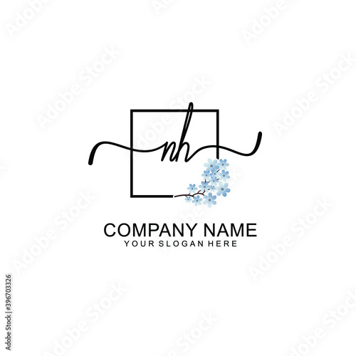 Initial NH Handwriting  Wedding Monogram Logo Design  Modern Minimalistic and Floral templates for Invitation cards