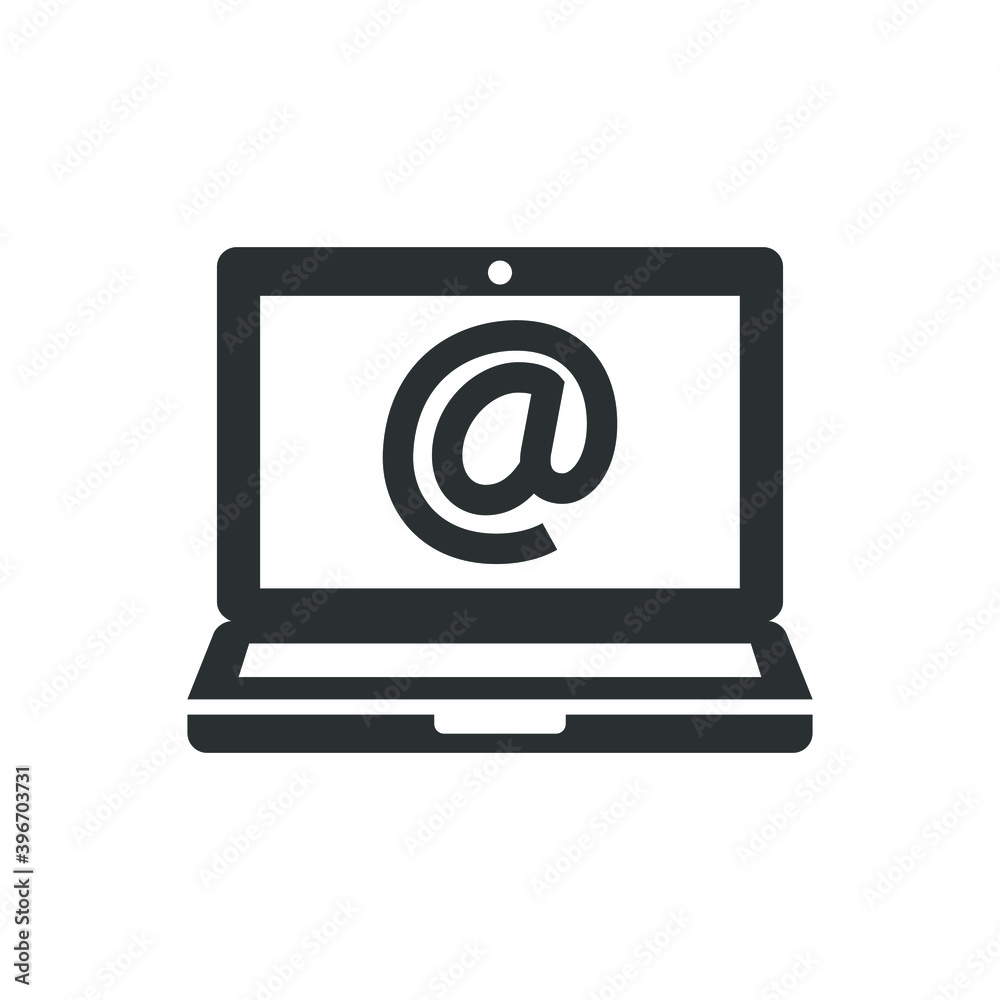 Laptop and at sign symbol icon Laptop and at sign symbol icon