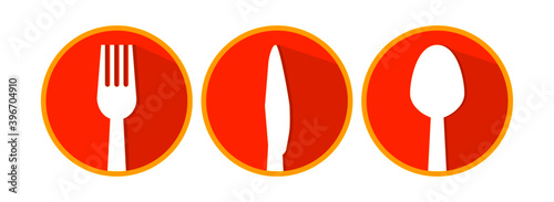 Cutlery, fork and spoon icon set with shadow, vector illustration for web and app
