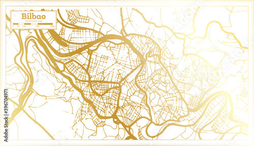 Bilbao Spain City Map in Retro Style in Golden Color. Outline Map.