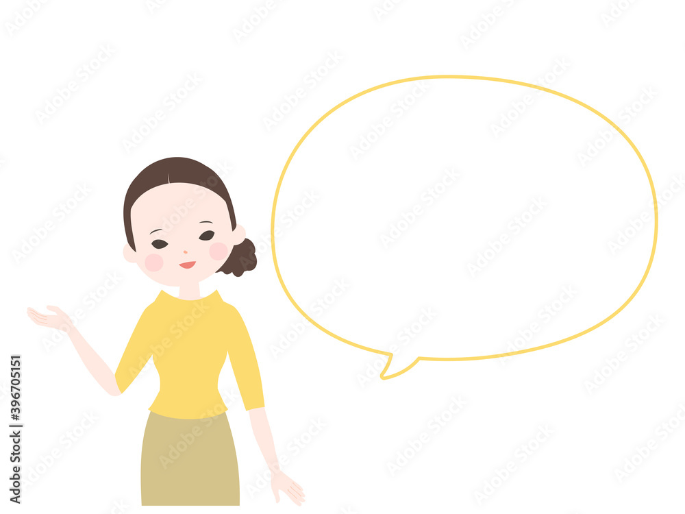 案内をするポーズの若い女性とフキダシ【主線なし】 案内をするポーズの若い女性とフキダシ【主線なし】