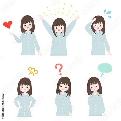 私服で案内ポーズをする若い女性の全身【主線なし】