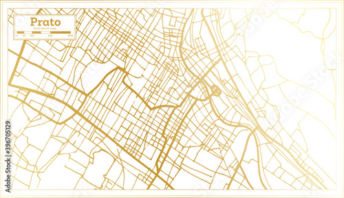 Prato Italy City Map in Retro Style in Golden Color. Outline Map.