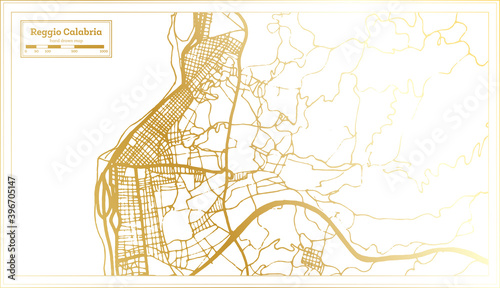 Reggio Calabria Italy City Map in Retro Style in Golden Color. Outline Map.