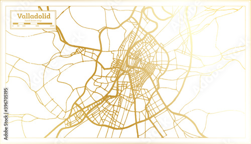 Valladolid Spain City Map in Retro Style in Golden Color. Outline Map.