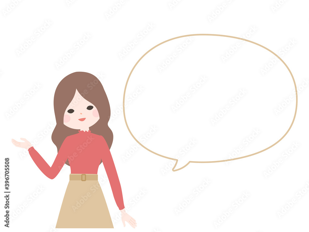 案内をするポーズの若い女性とフキダシ【主線なし】 案内をするポーズの若い女性とフキダシ【主線なし】