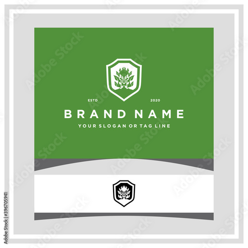 warrior leaf shield logo design vector