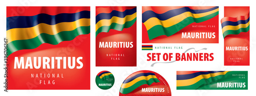 Vector set of banners with the national flag of the Mauritius photo