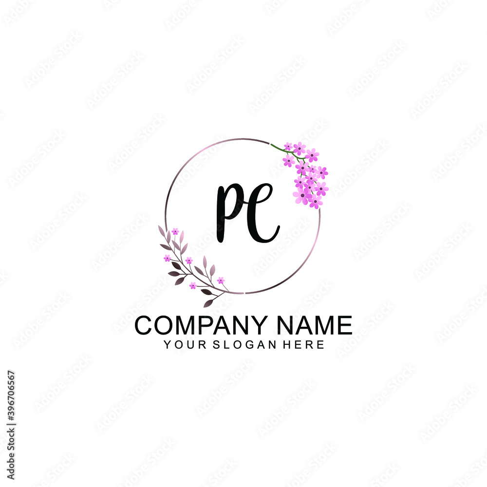 Initial PC Handwriting, Wedding Monogram Logo Design, Modern Minimalistic and Floral templates for Invitation cards