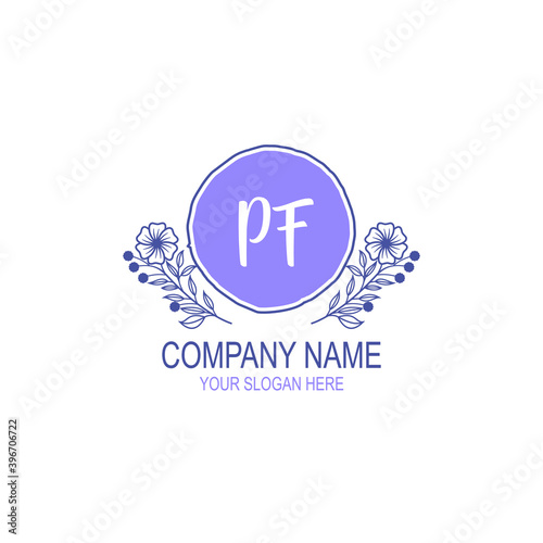 Initial PF Handwriting, Wedding Monogram Logo Design, Modern Minimalistic and Floral templates for Invitation cards