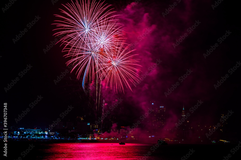 The blurred background of fireworks (light trails) is beautiful at night, seen in the New Year holidays, Christmas events, for tourists to take pictures during public travel. The blurred background of fireworks (light trails) is beautiful at night, seen in the New Year holidays, Christmas events, for tourists to take pictures during public travel.