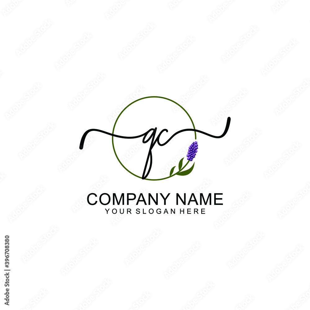 Initial QC Handwriting, Wedding Monogram Logo Design, Modern Minimalistic and Floral templates for Invitation cards