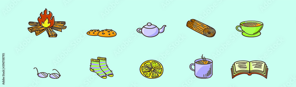 set of winter cozy element cartoon icon design template with various models. vector illustration isolated on background set of winter cozy element cartoon icon design template with various models. vector illustration isolated on background