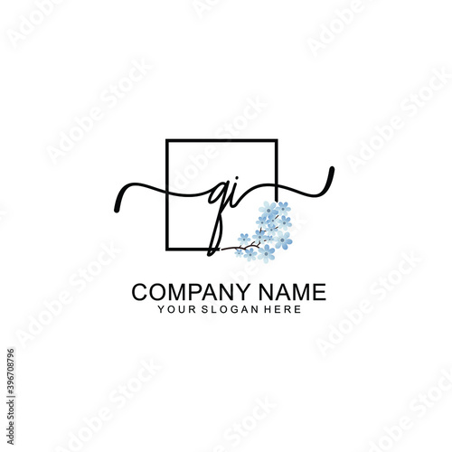 Initial QI Handwriting, Wedding Monogram Logo Design, Modern Minimalistic and Floral templates for Invitation cards