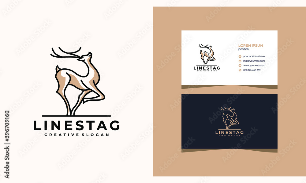 Luxury Deer Stag Horn Logo Design Template With Business Card