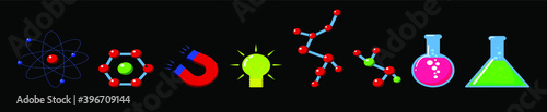 set of science cartoon icon design template with various models. vector illustration isolated on background