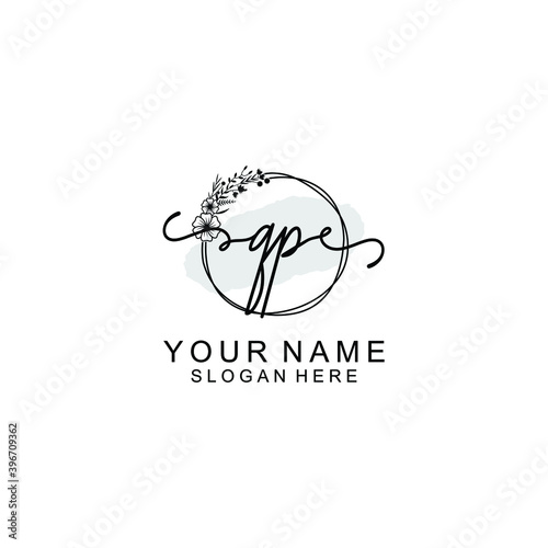 Initial QP Handwriting, Wedding Monogram Logo Design, Modern Minimalistic and Floral templates for Invitation cards