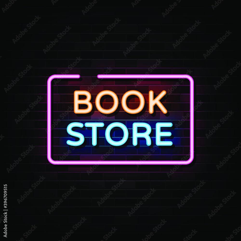 Book store neon signs vector. Design template neon sign