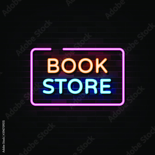 Book store neon signs vector. Design template neon sign