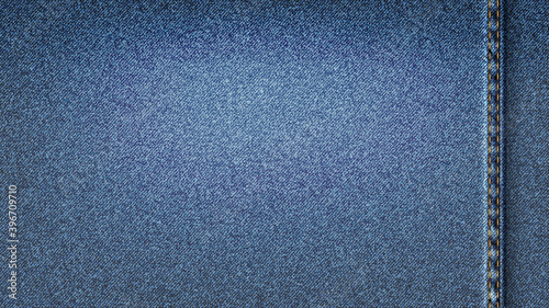 Jeans realistic, blue denim texture background with seam