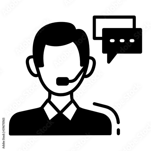 Call Center Representative Avatar Vector Glyph Icon Design, Cloud computing and Internet hosting services Symbol on White background, Technical Support Agent Concept, 