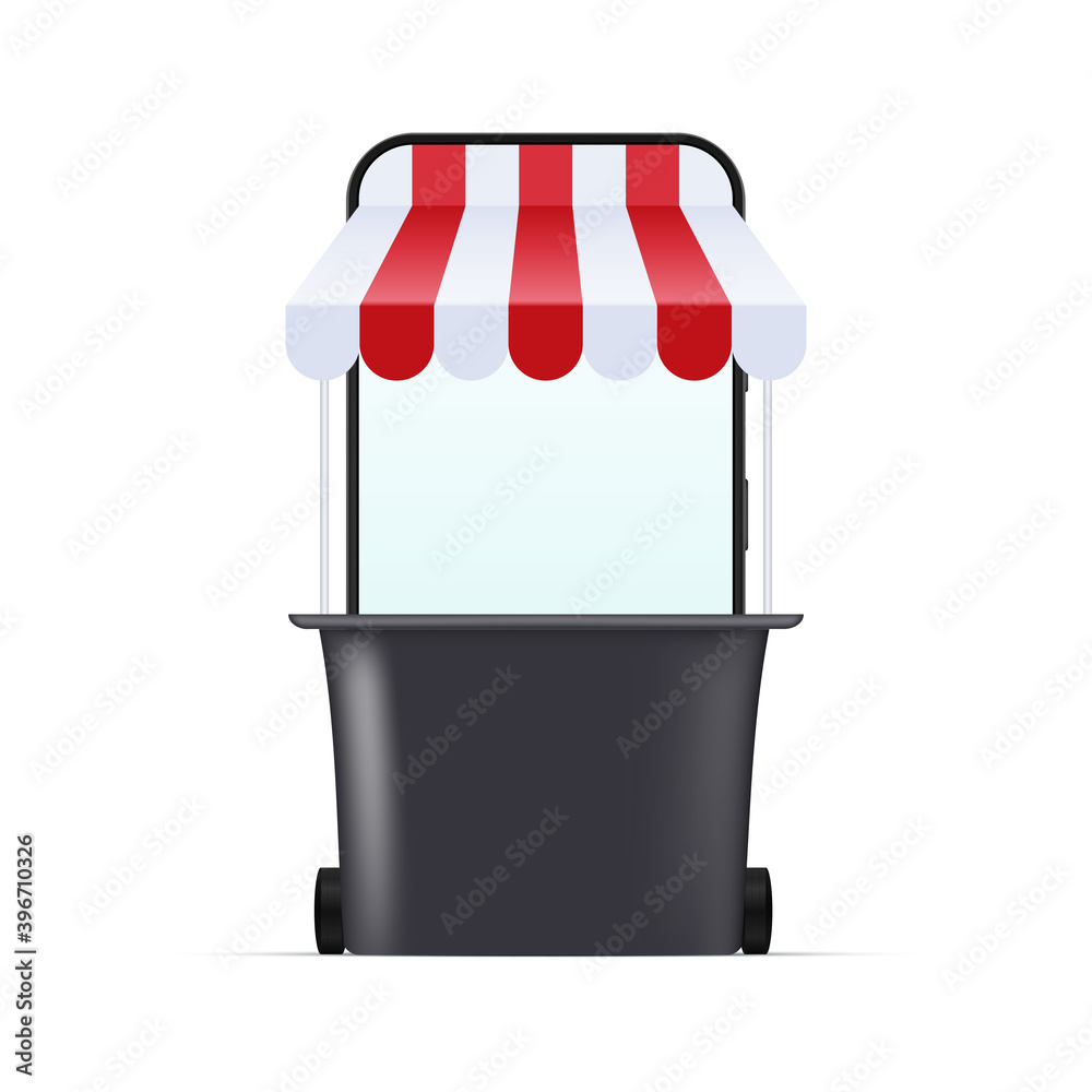 Concept of online shopping with a mobile phone. Grocery online from a mobile application. Order via smartphone. Vector. Concept of online shopping with a mobile phone. Grocery online from a mobile application. Order via smartphone. Vector.
