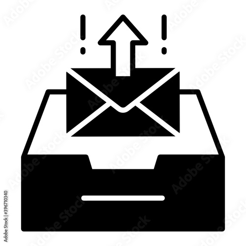 Send All Interface, outgoing mail Server vector Glyph icon design, Cloud computing and Web hosting services Symbol on White background,Outbox Concept 