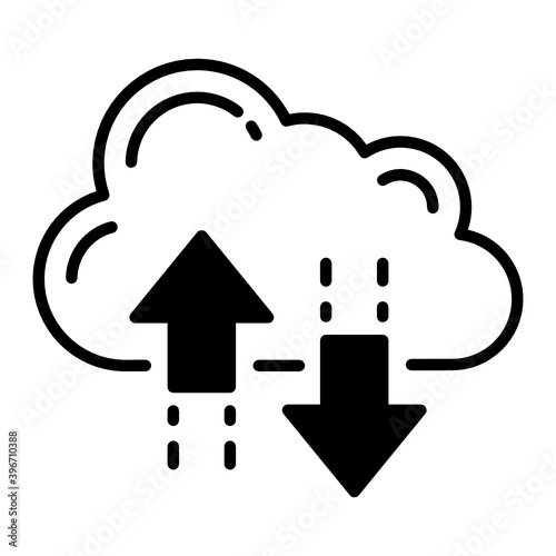 Cloud Data Transfer Concept, Storage Transfer Service Vector Glyph Icon Design, Burst computing and Web services Symbol on White background 