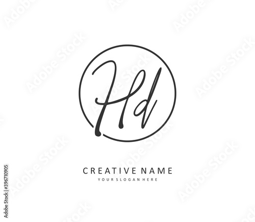 HD Initial letter handwriting and signature logo. A concept handwriting initial logo with template element.