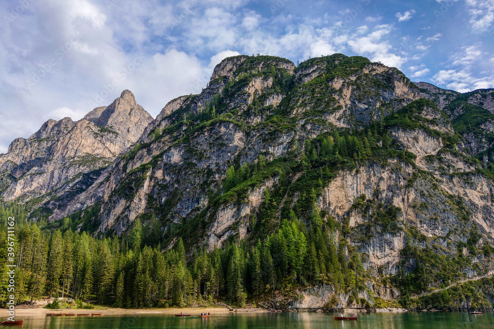 Beautiful Dolomite mountains in Italy and a mountain lake. Beautiful Dolomite mountains in Italy and a mountain lake.