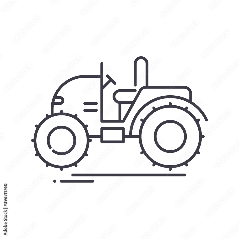 Obraz premium Mini tractor icon, linear isolated illustration, thin line vector, web design sign, outline concept symbol with editable stroke on white background.