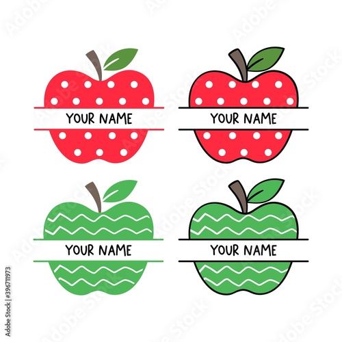 Draw apple teacher monogram frame Text name.