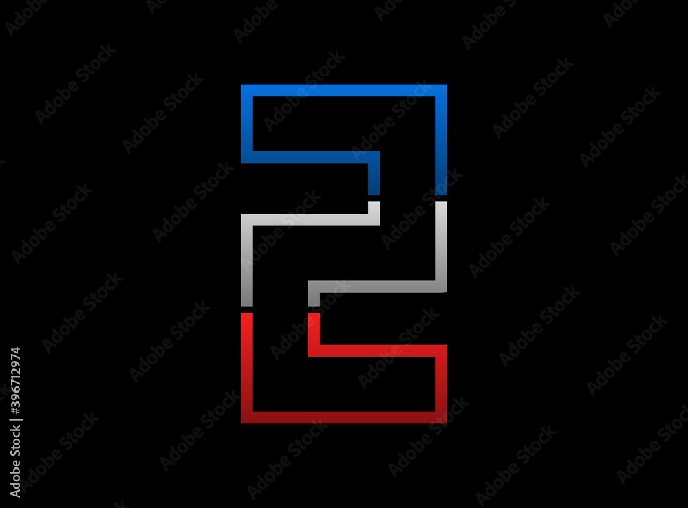 2 number vector desing, outline stroke font logo. Dynamic split grey, blue color on black background. For social media,design elements, creative poster, web template and more 2 number vector desing, outline stroke font logo. Dynamic split grey, blue color on black background. For social media,design elements, creative poster, web template and more