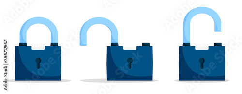 set of open and closed locks on white background. Cartoon vector