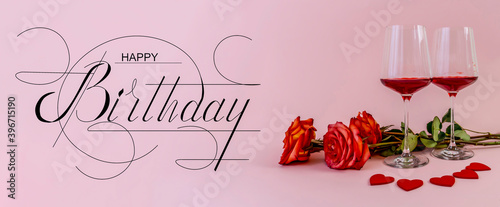 postcard , Internet banner , flat lay with a birthday greeting, with the inscription - happy birthday