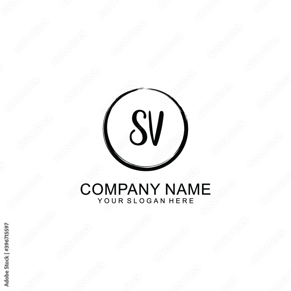 Initial SV Handwriting, Wedding Monogram Logo Design, Modern Minimalistic and Floral templates for Invitation cards